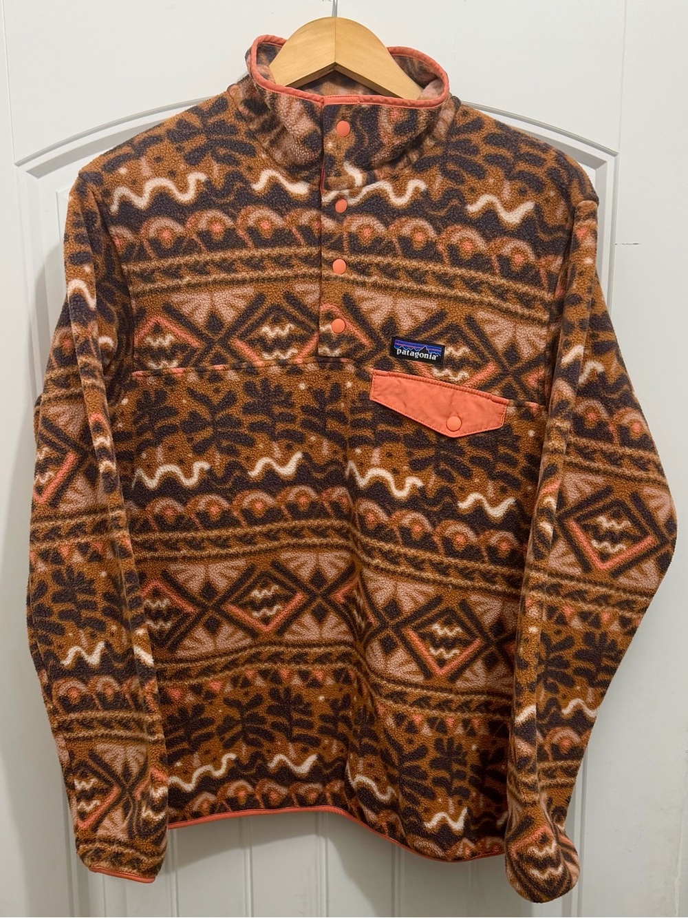 Patagonia Women’s Synchilla Snap-T Fleece, SZ Medium Mangrove/ Henna Brown 25455
